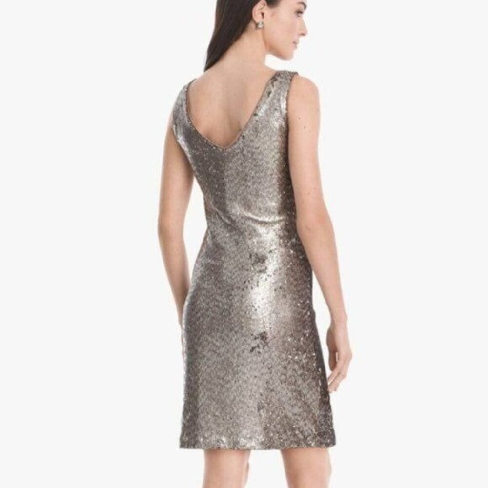 White House Black Market Sequin Dress Silver Gold M Cocktail Party Metallic - Picture 2 of 10